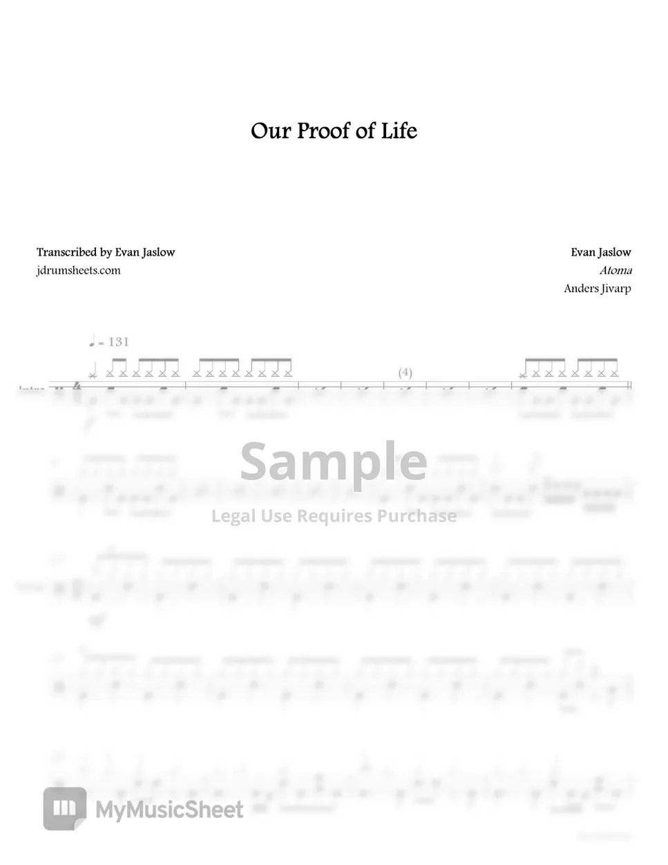 Dark Tranquillity Our Proof of Life 악보 by Evan Jaslow