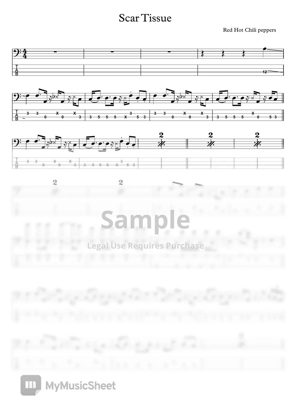 Red Hot Chili Peppers Scar Tissue 악보 by BassTabsWorld