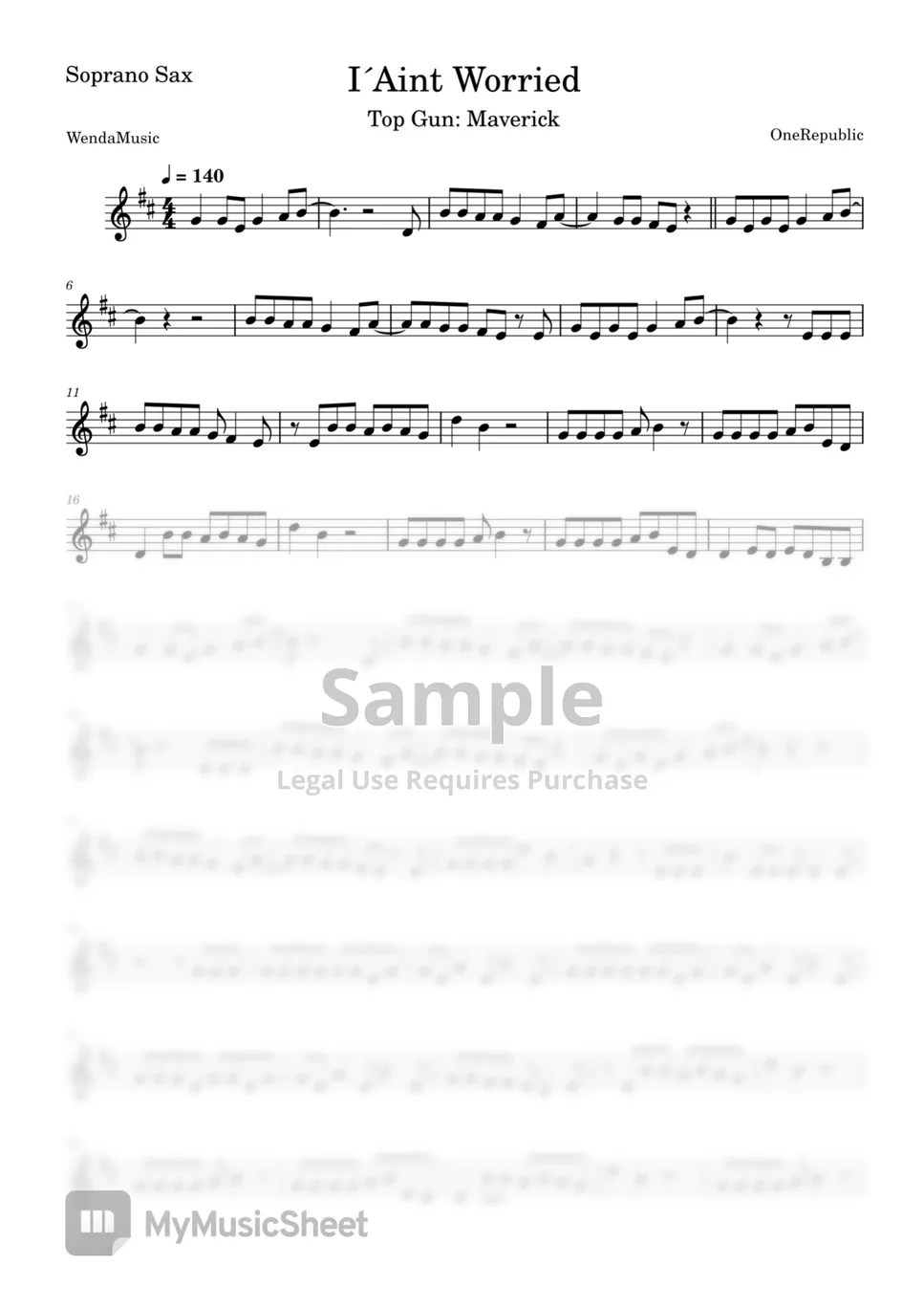 OneRepublic I Ain't Worried (Soprano Sax) Sheet by WendaMusic