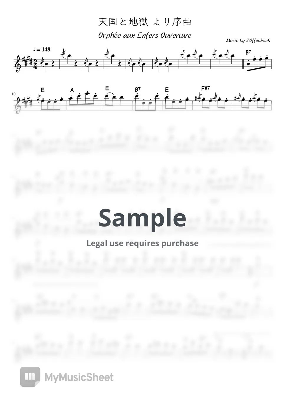 J.Offenbach Overture” from Orpheé aux Enfers (E・Melody chord) Sheets