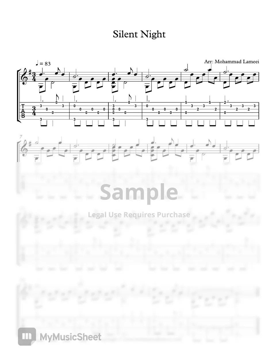 Silent Night Tab + 단선 악보 by Mohammad Lameei