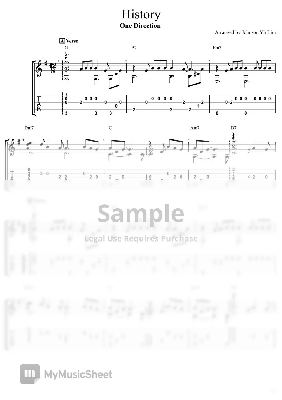 One Direction History (Guitar Fingerstyle) Tab + 단선 악보 by Johnson YH Lim