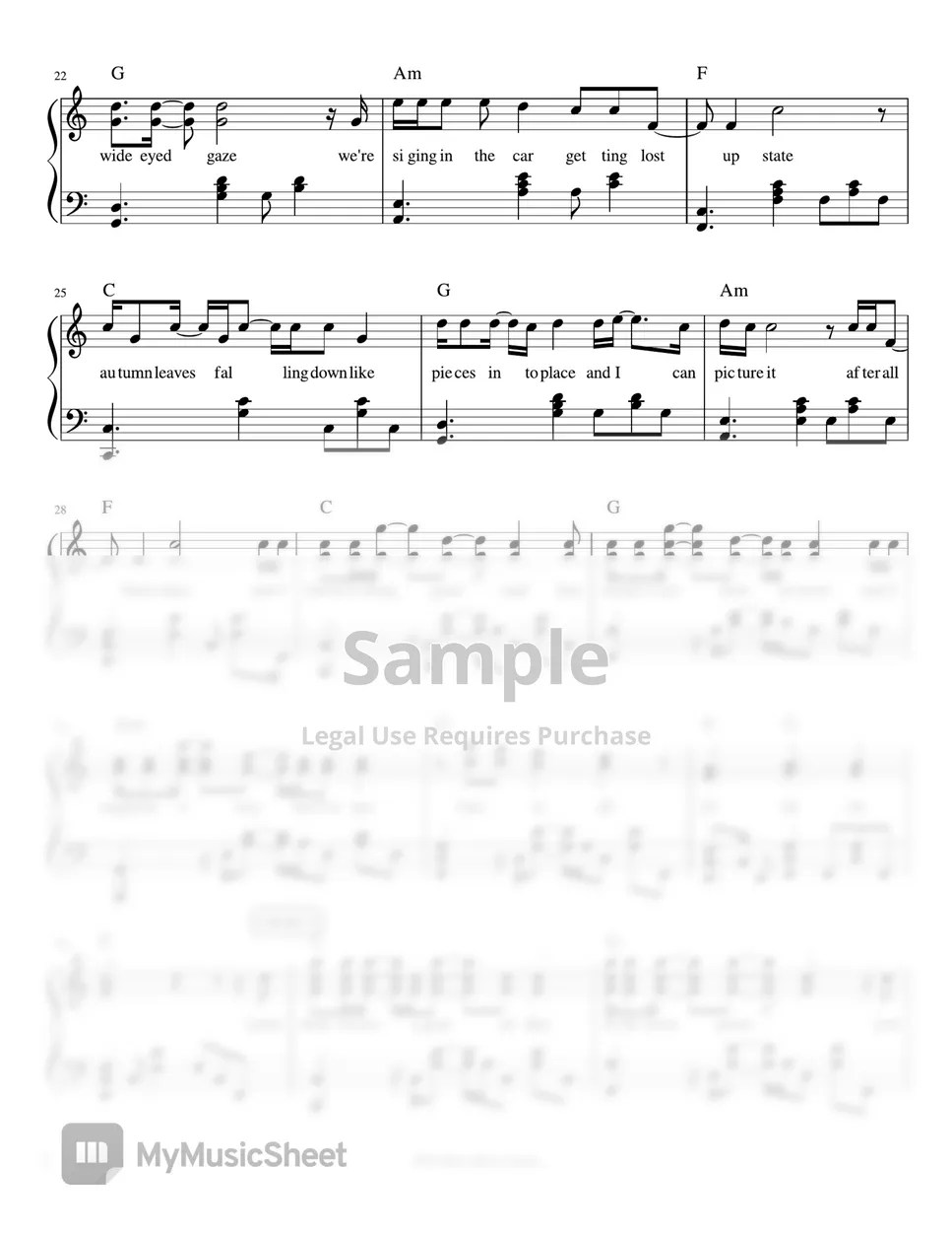 Taylor Swift All Too Well (piano sheet music) 楽譜 by Mel's Music Corner
