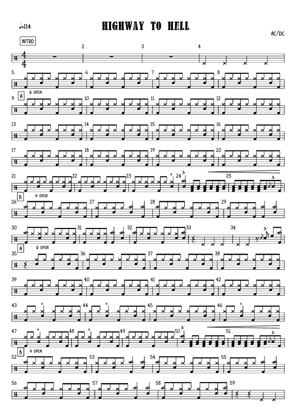 ac/dc highway to hell (drum score) 楽譜 by anidrum