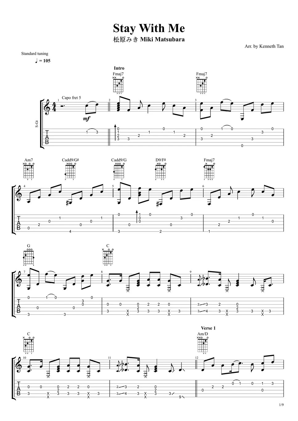 Miki Matsubara Fingerstyle Guitar Stay With Me Blad by Acoustic