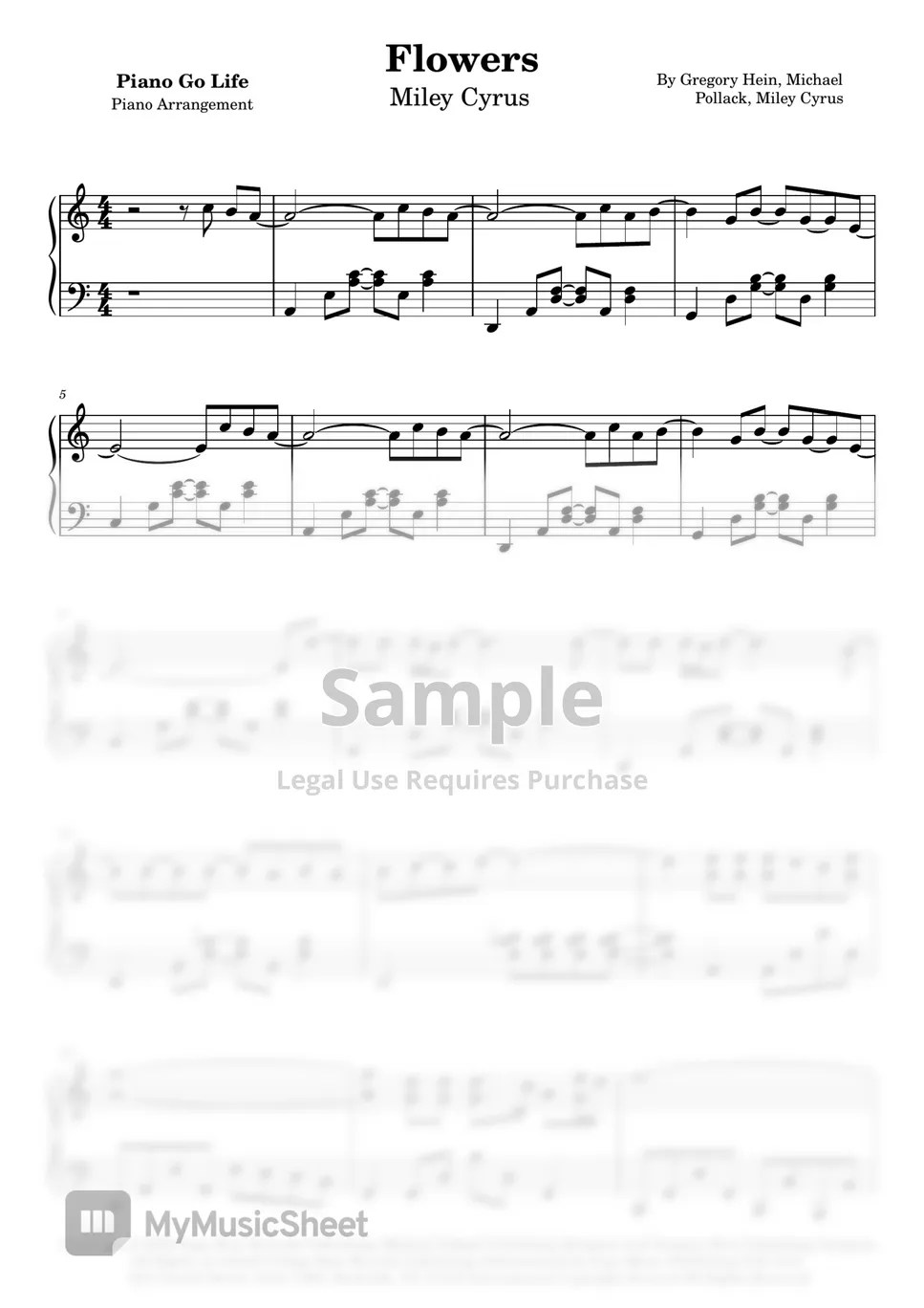 Miley Cyrus Flowers Sheets by Piano Go Life