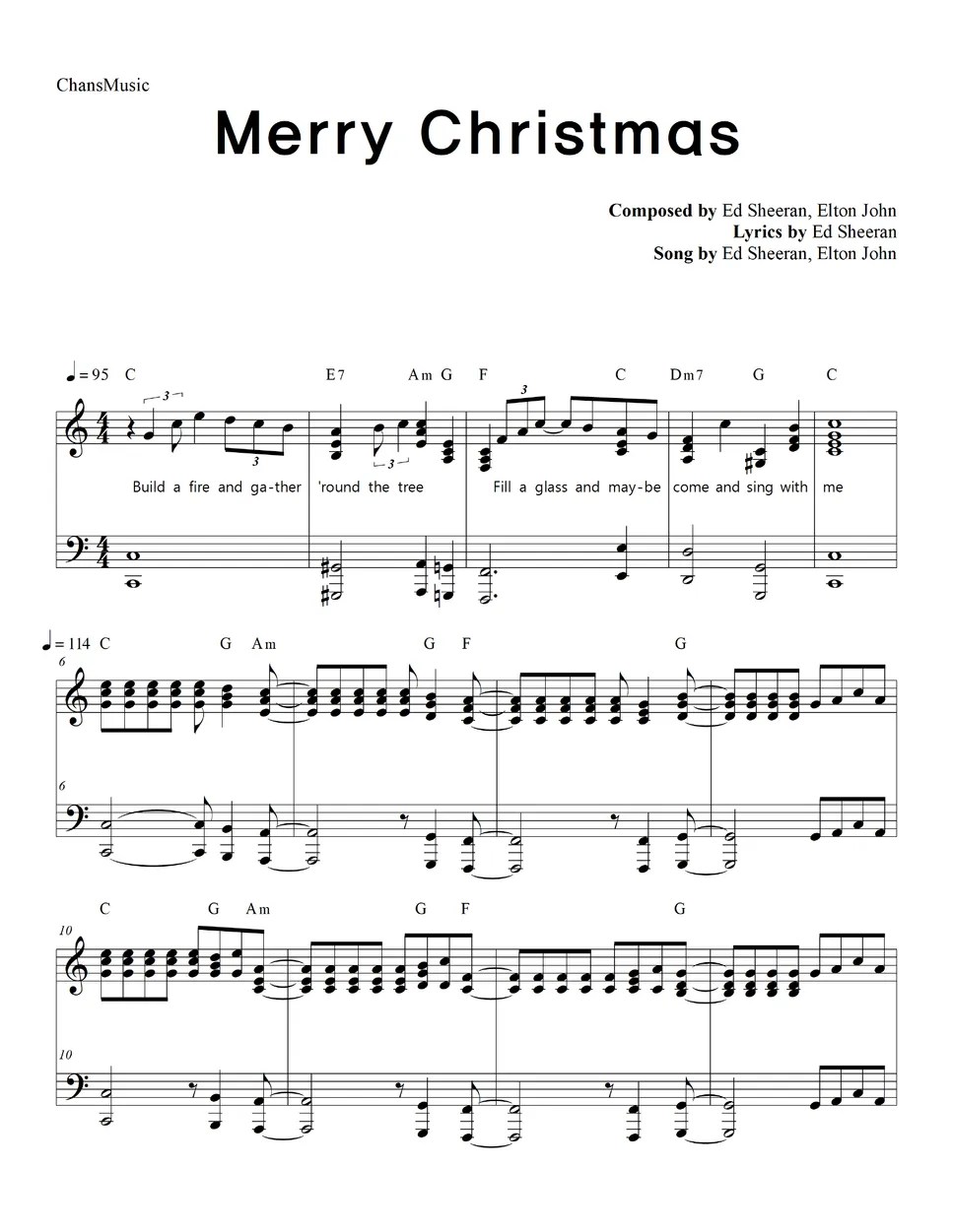 Ed Sheeran & Elton John Merry Christmas (with Lyrics) Sheets by