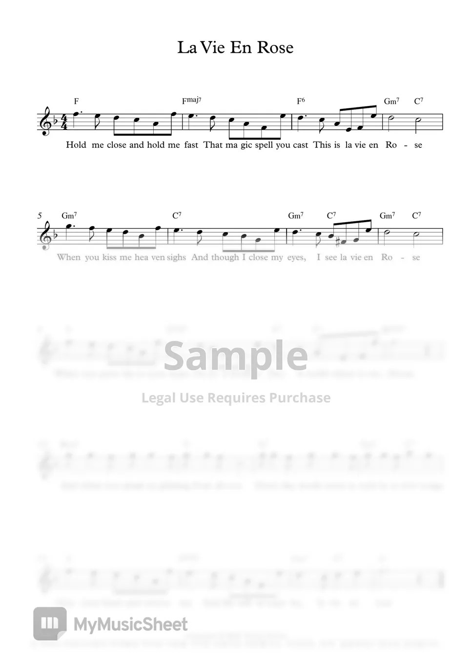 Edith Piaf La Vie En Rose (F Key) Sheets by 미래스트링