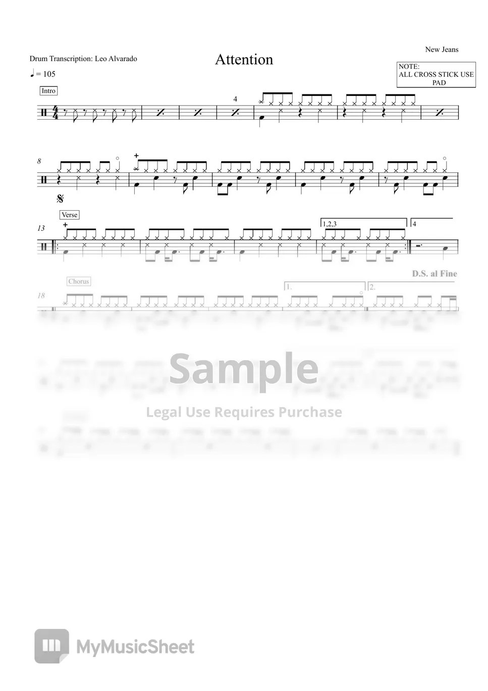 New Jeans Attention Sheets by Drum Transcription Leo Alvarado