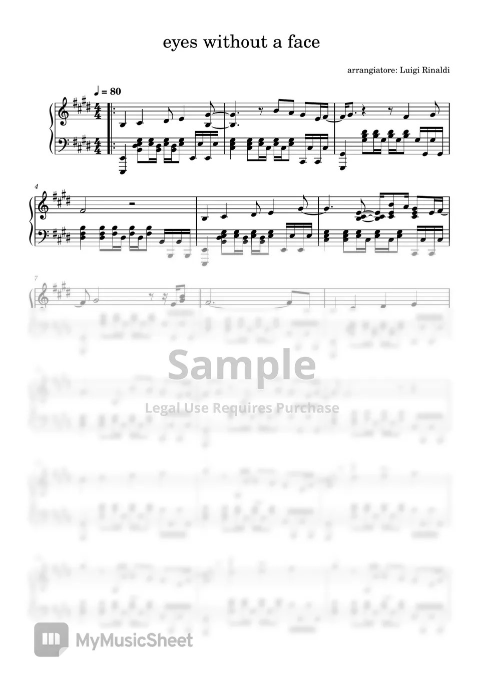 Billy idol Eyes without a face Sheets by Luigi Rinaldi