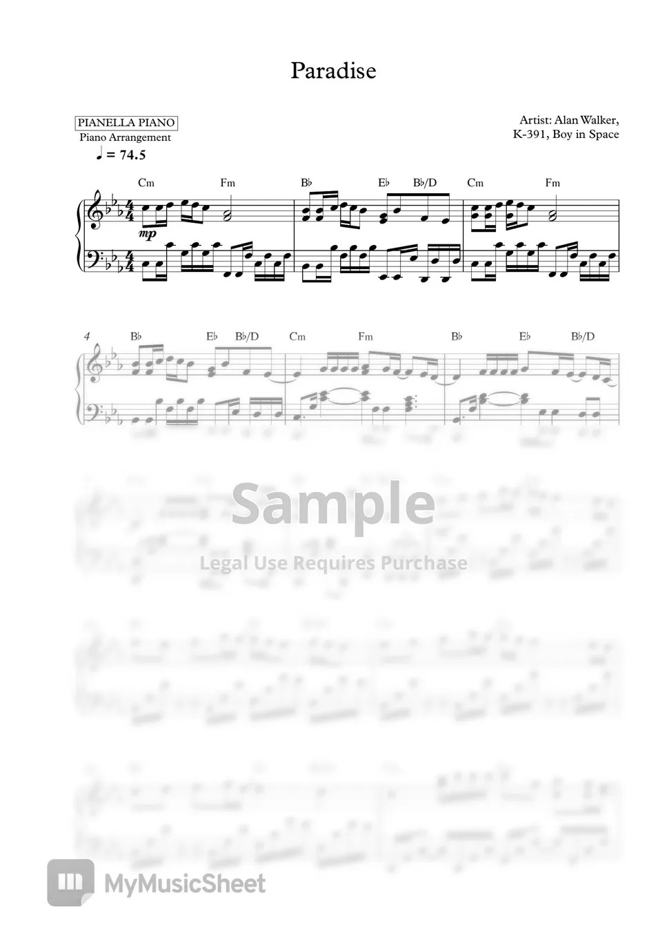 Alan Walker, K391, Boy in Space Paradise (Piano Sheet) 악보 by