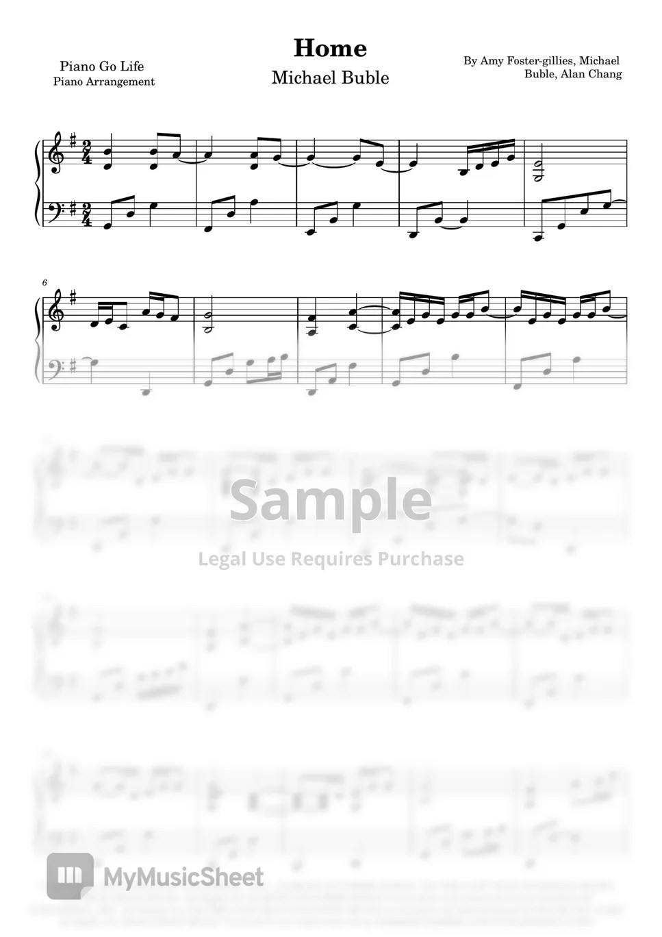 Michael Buble Home Sheets by Piano Go Life