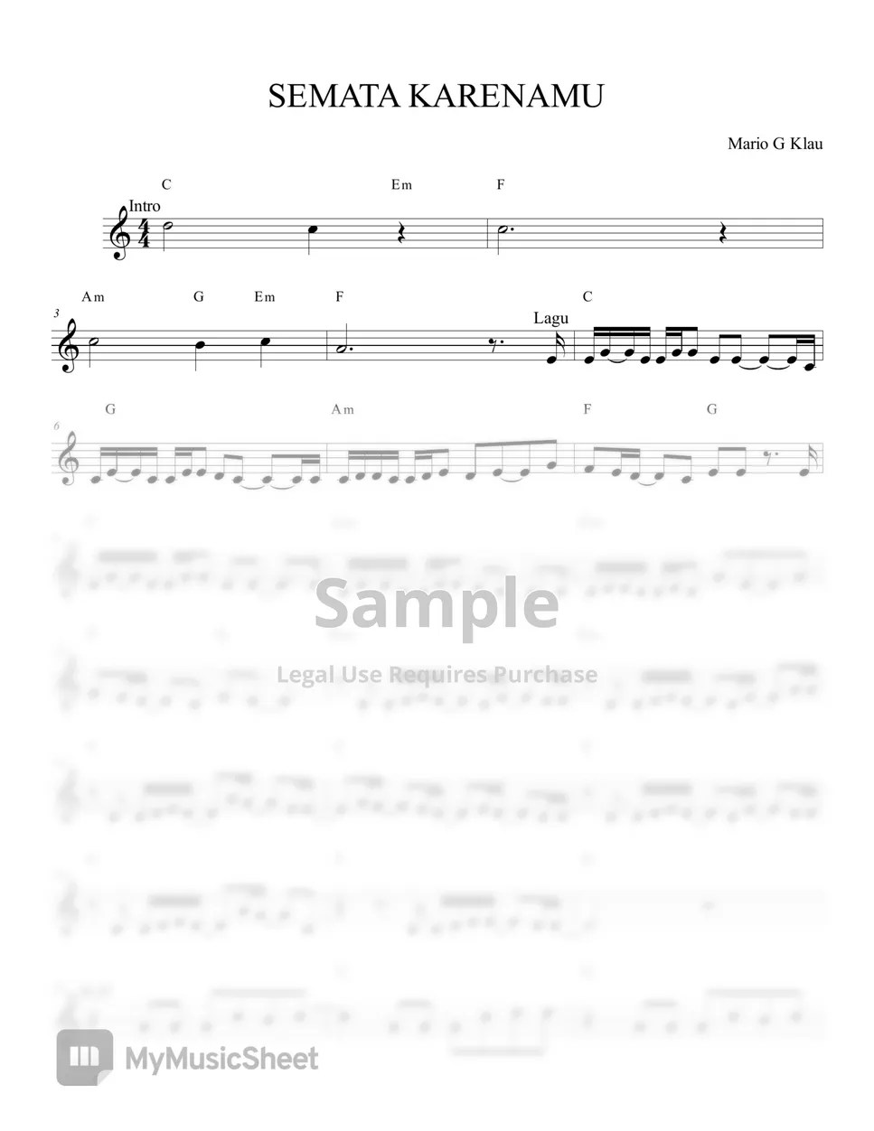 Mario G Klau Semata Karenamu Sheets by mei.blessed