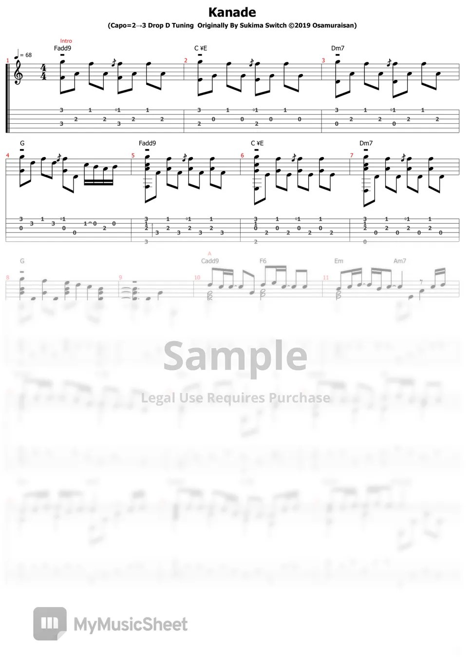 Sukima Switch Kanade(One week friends) (Level Hard) Lembar Musik by