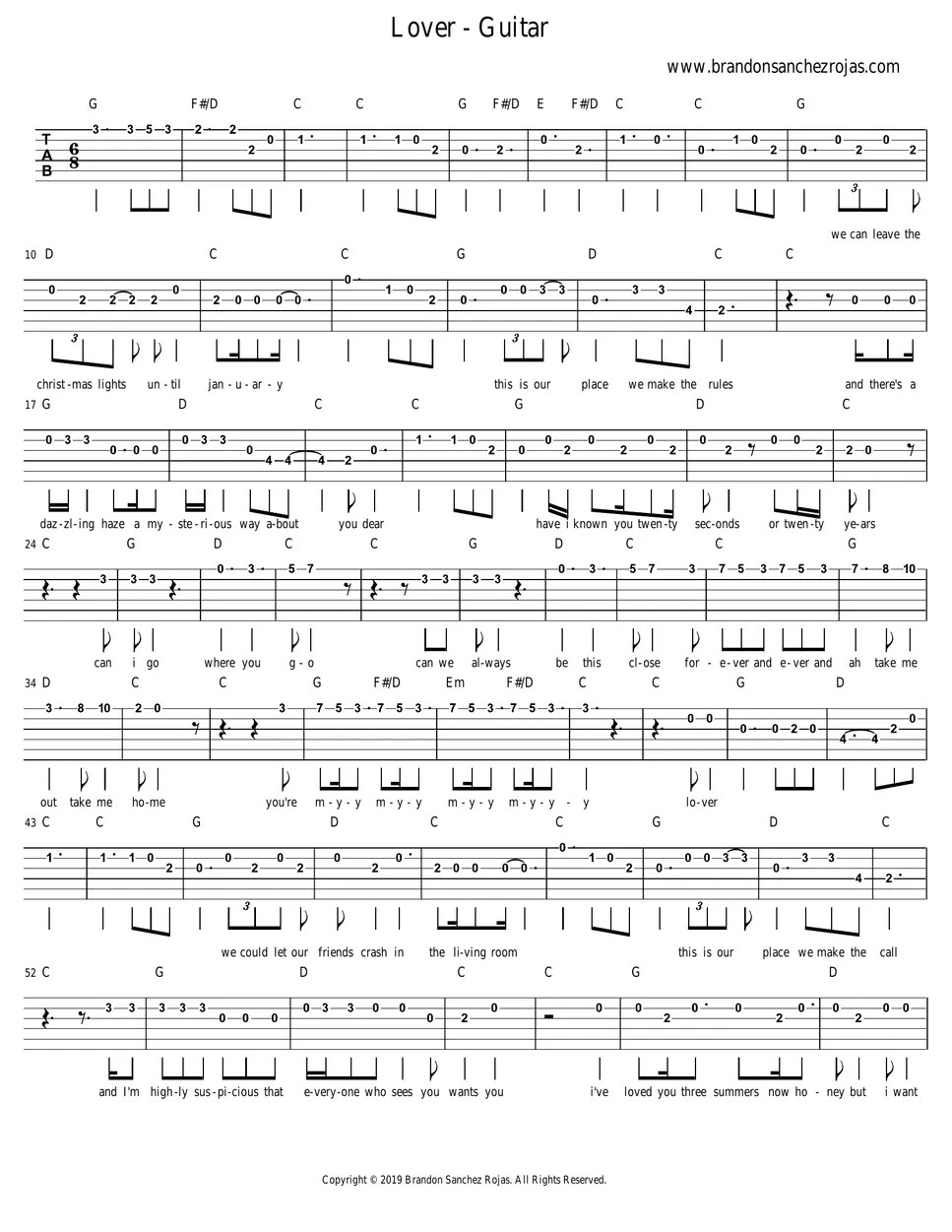 Lover Guitar Tab TAB