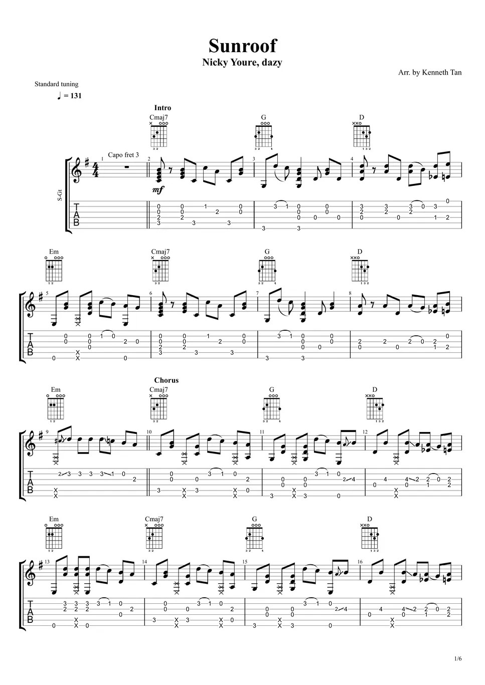 Nicky Youre, dazy Fingerstyle Guitar Sunroof Sheets by Acoustic