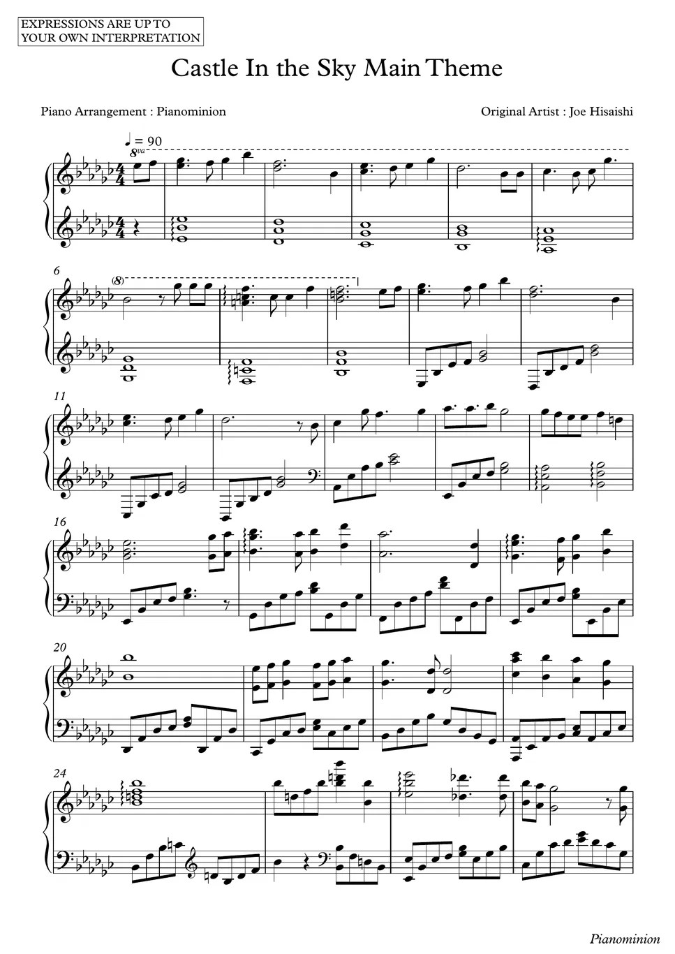 Joe Hisaishi Castle in the Sky Main Theme Spartito by Pianominion