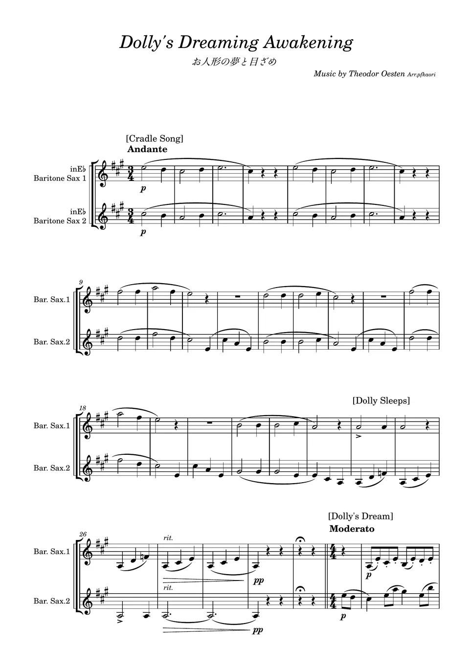 Oesten Dolly's Dreaming Awakening (Baritone Sax duet) Sheets by pfkaori