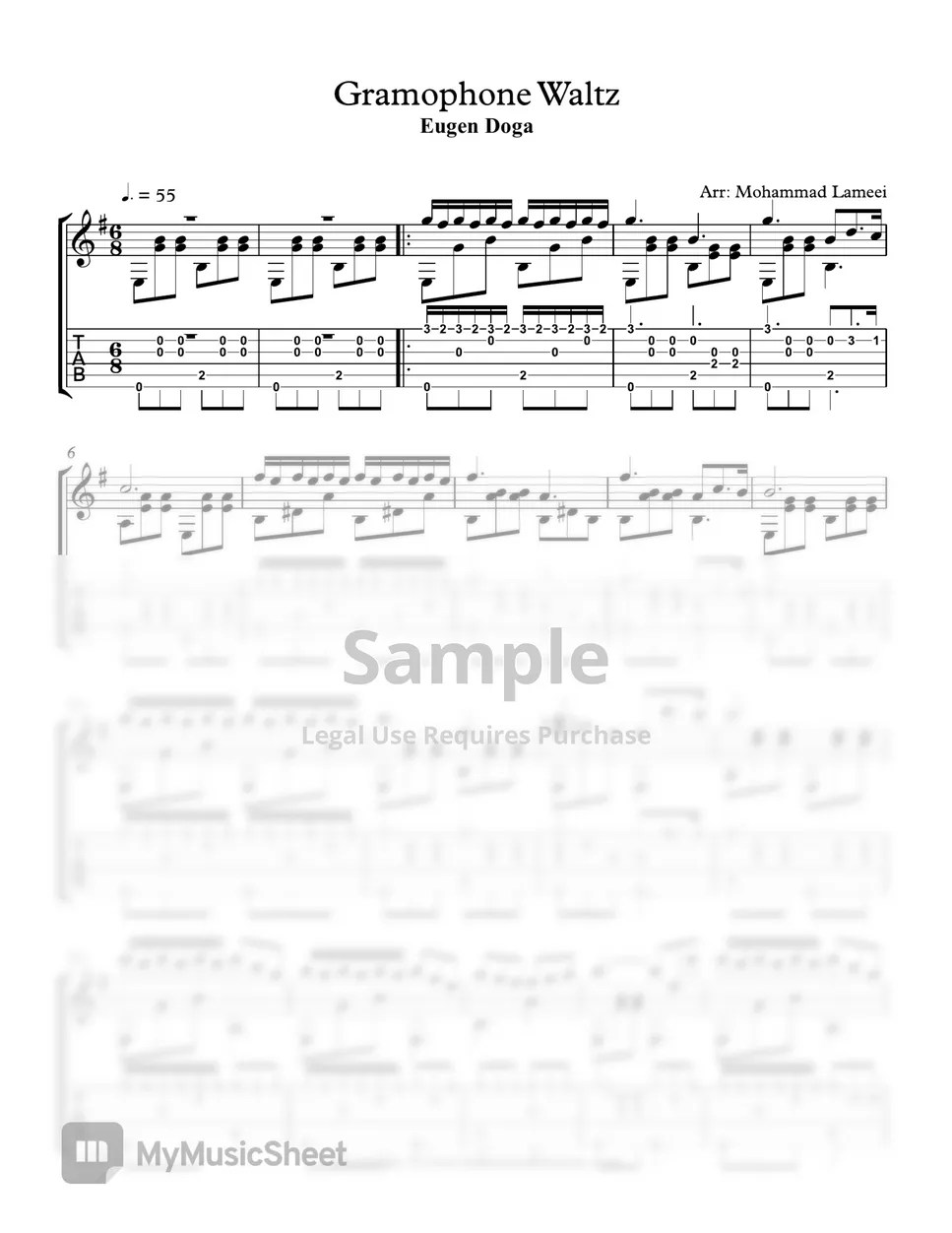 Eugen Doga Gramophone Waltz Tab + 1staff by Mohammad Lameei