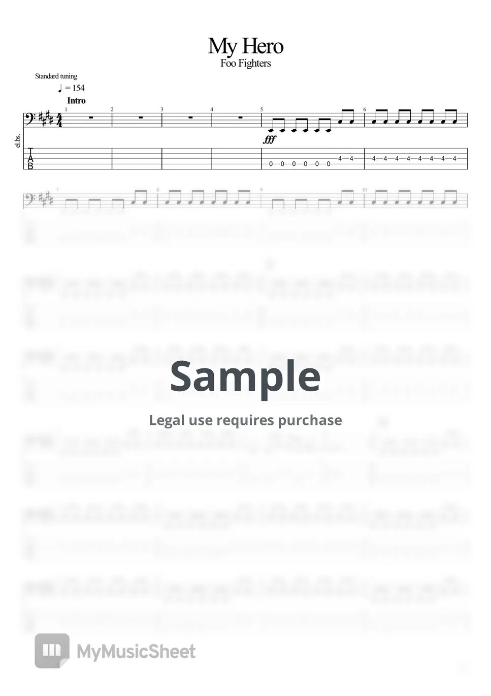 Foo Fighters My Hero Tab + 1staff by BassBlur