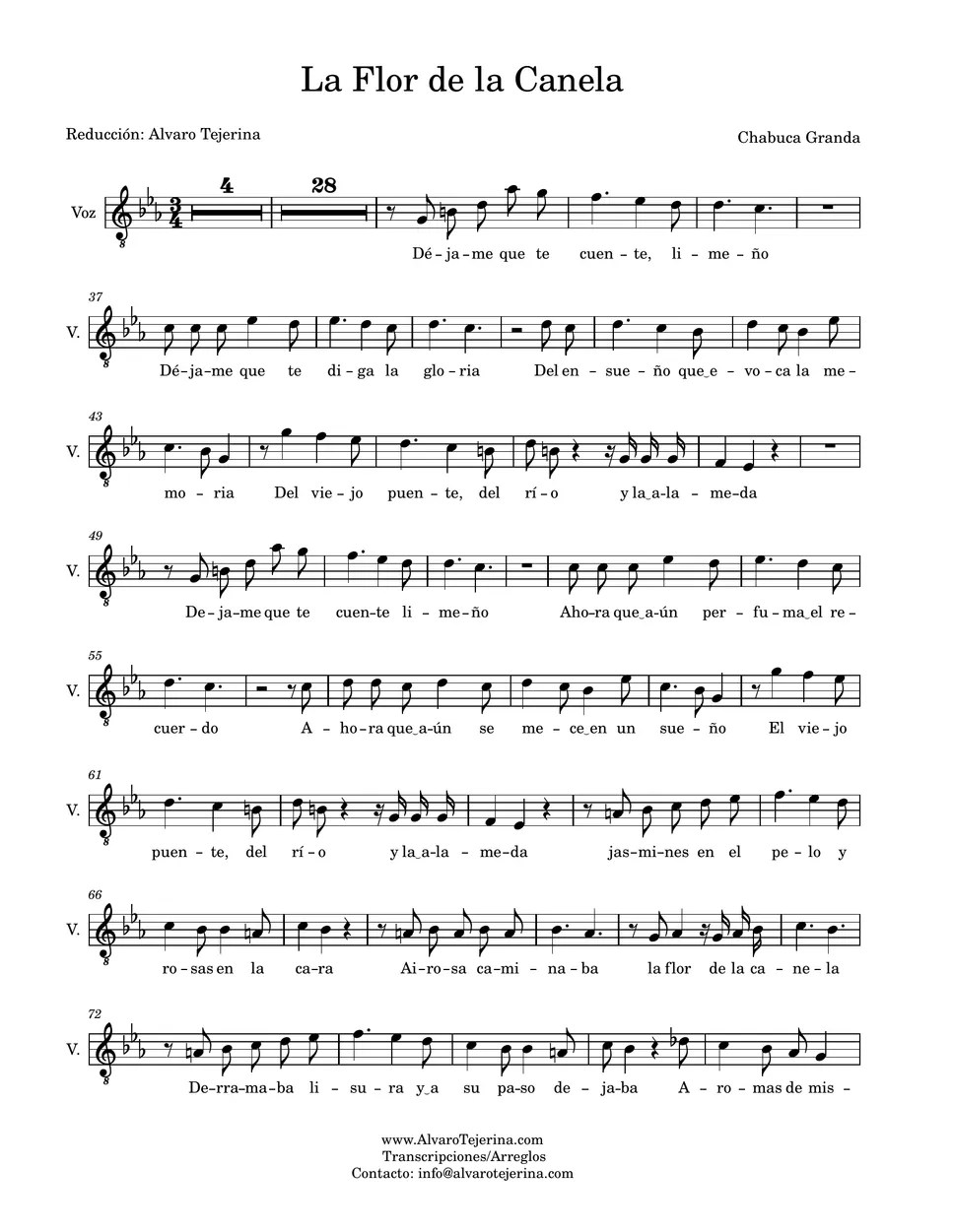 Chabuca Granda La Flor de la Canela (Reducción para piano de la
