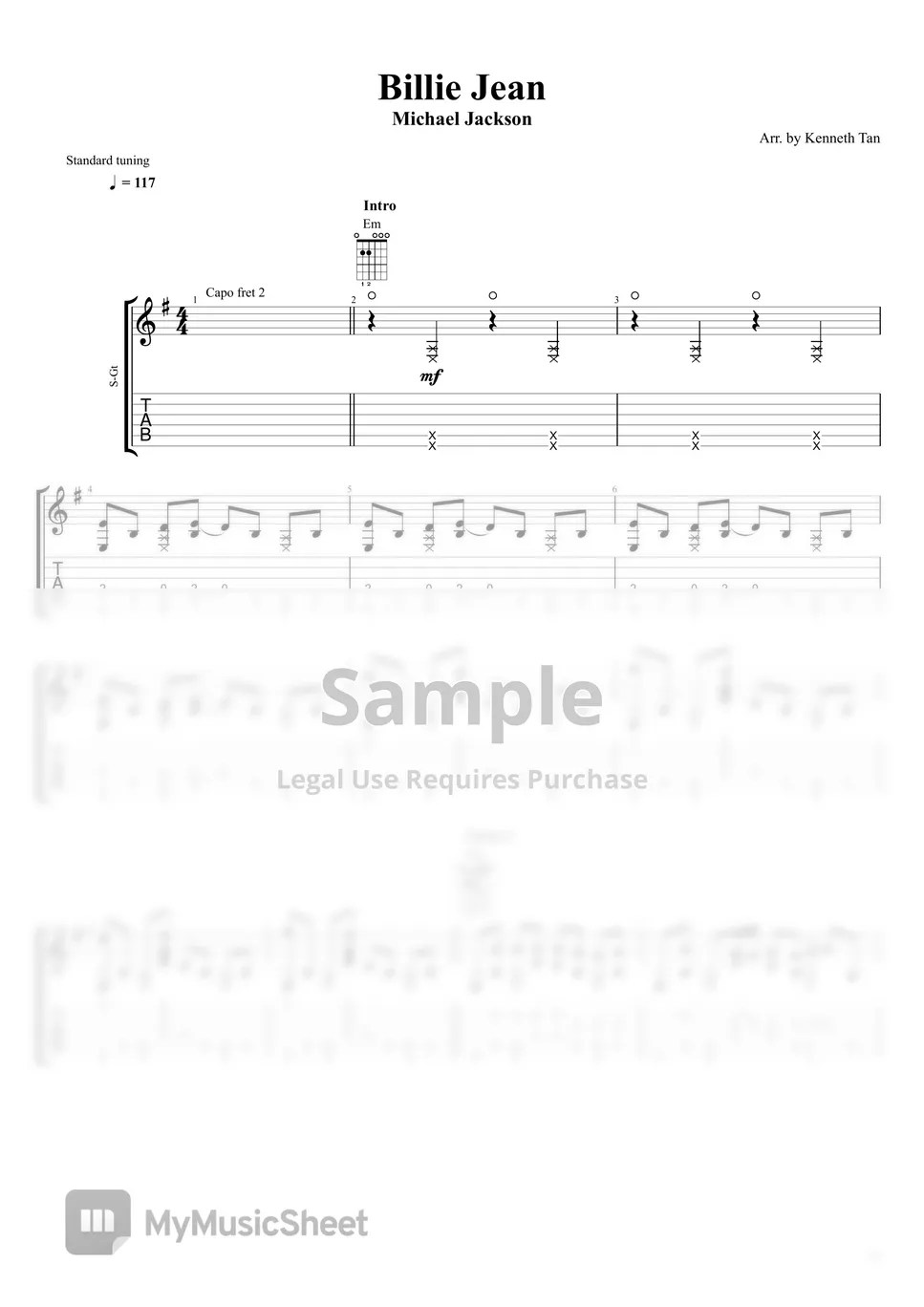 Michael Jackson Fingerstyle Guitar Billie Jean Sheets by