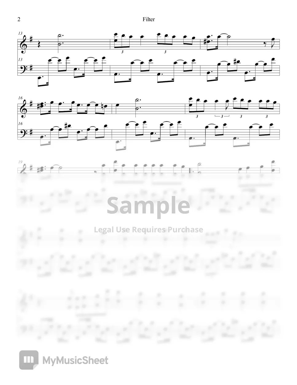 BTS JIMIN Filter (+ East key) Partitura by Lunar Piano