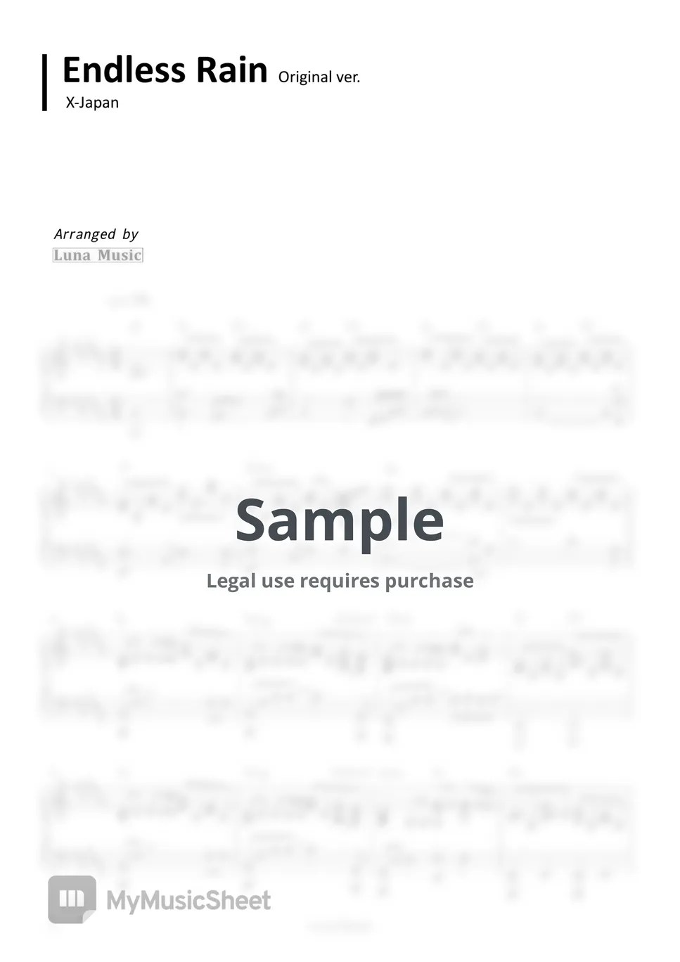 X Japan Endless Rain ☂ (Original Piano Sheet) แผ่น by 𝐋𝐮𝐧𝐚 𝐌𝐮𝐬𝐢𝐜