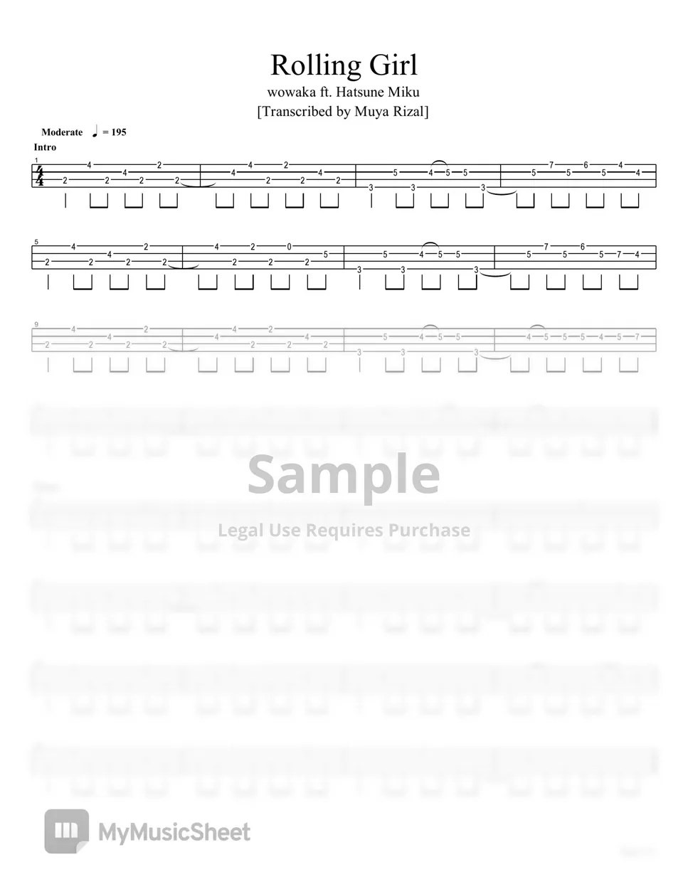 wowaka ft. Hatsune Miku Rolling Girl (Bass TAB) Sheets by Muya