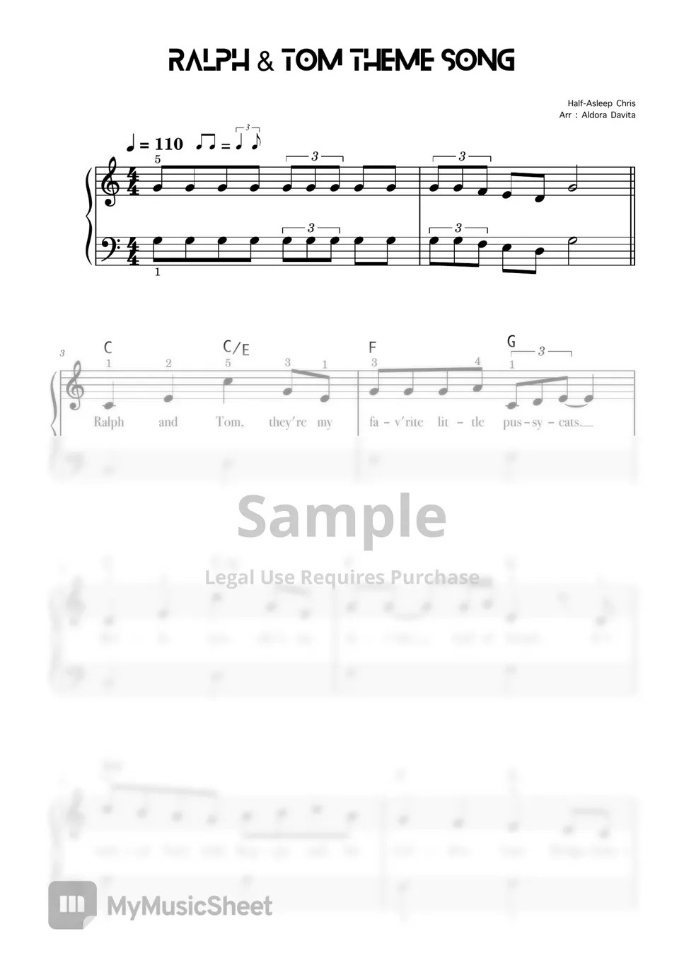 HalfAsleep Chris Ralph & Tom Theme Song Sheets by Aldora Davita