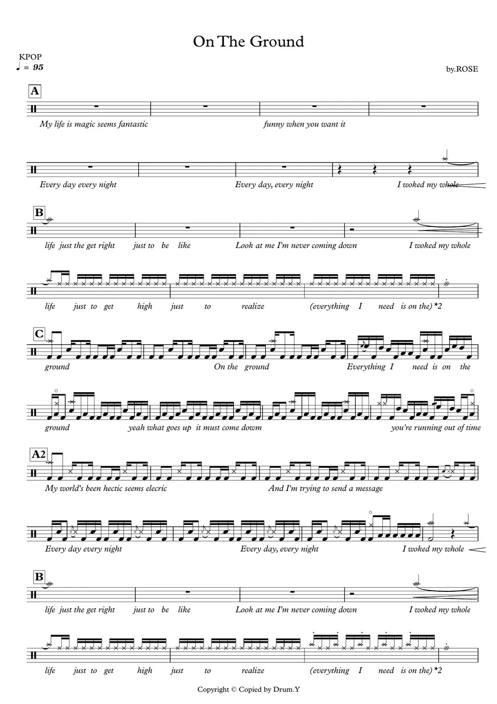 Rose On The Ground (드럼악보) Sheet by Drum.Y