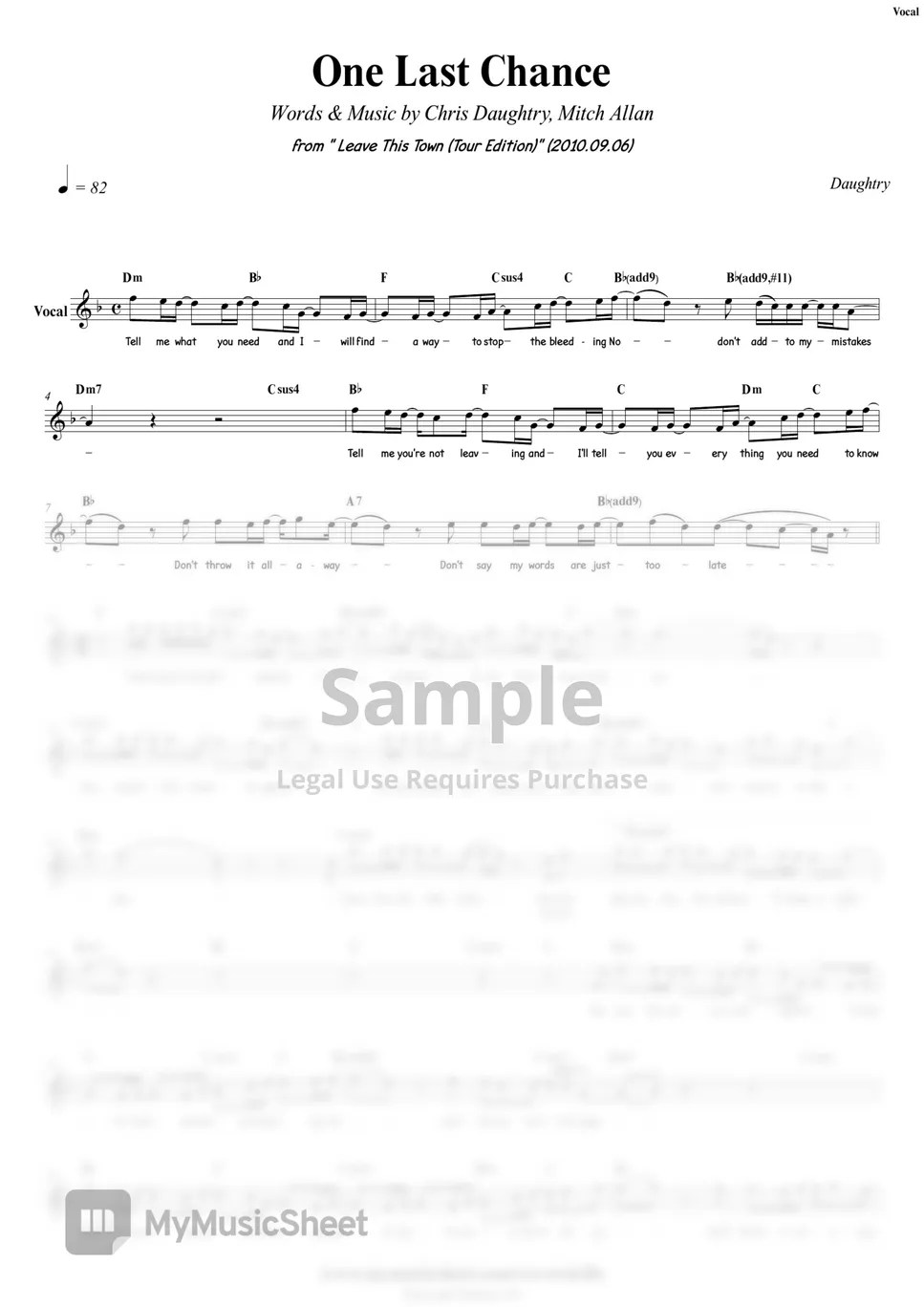 Daughtry One Last Chance (+MR) Sheet Music by COVER SKILLS