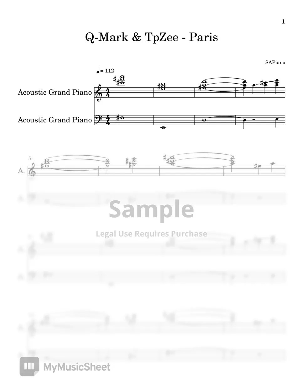 QMark & TpZee Paris (PIANO SHEET) 악보 by SA Piano