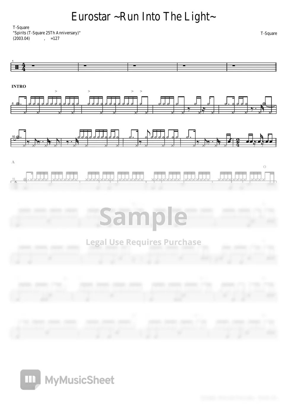 TSQUARE Eurostar Run Into The Light 楽譜 by COPYDRUM