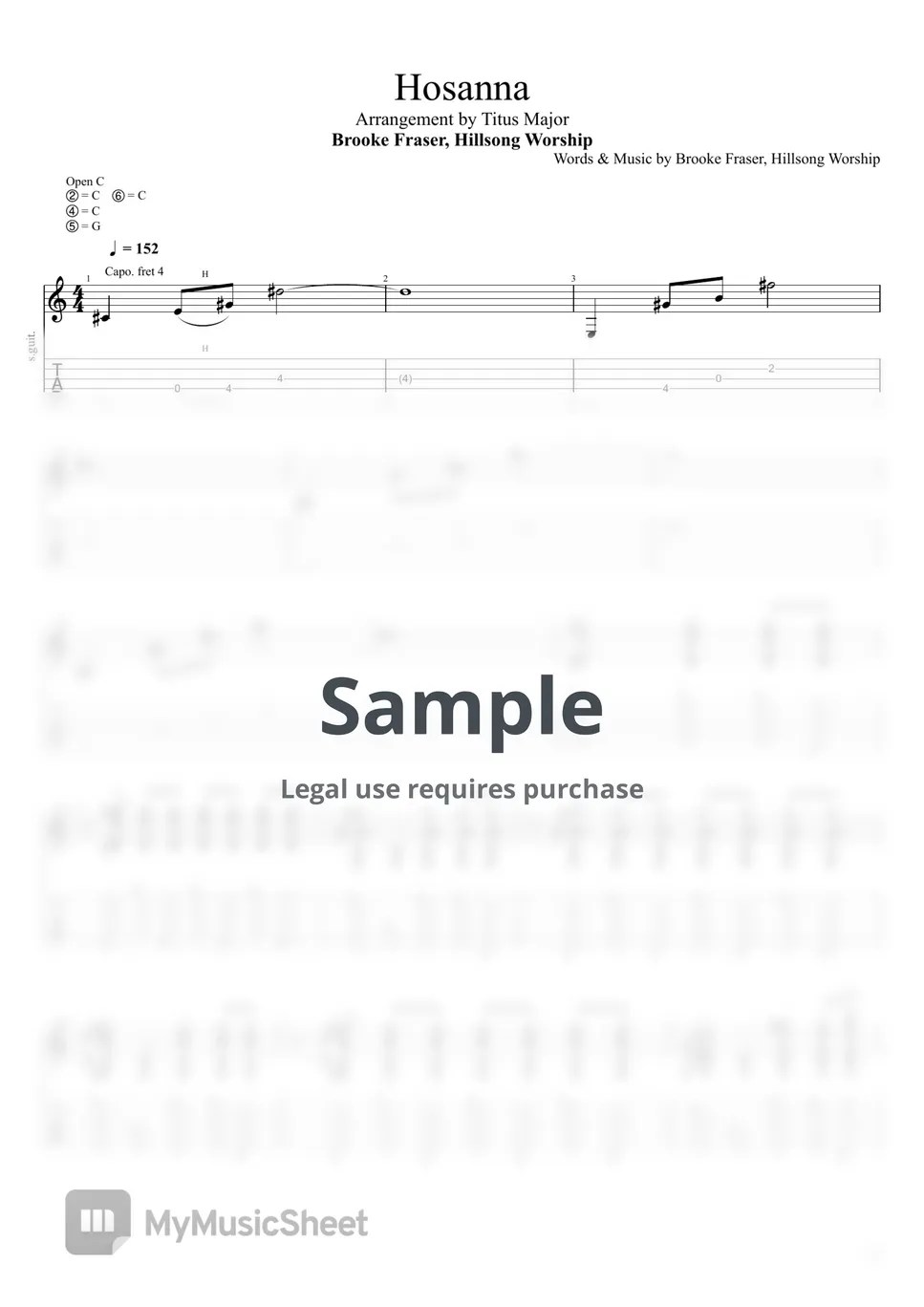 Brooke Fraser, Hillsong Worship Hosanna Tab + 1staff by Titus Major