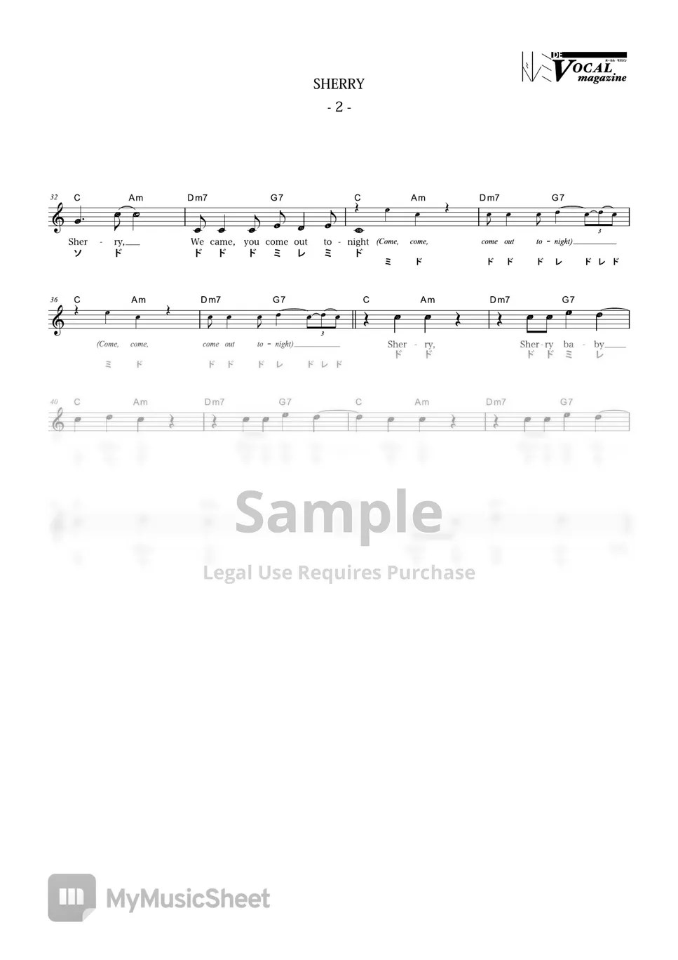 THE FOUR SEASONS DoReMi De SHERRY (VOCAL MAGAZINE) Sheets by Far East Island Record