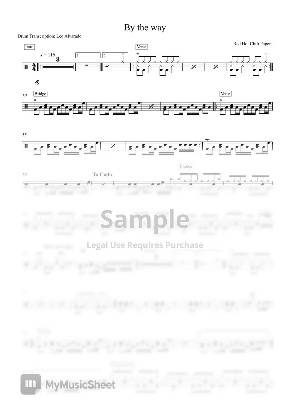 Red Hot Chili Papers By the way Sheets by Drum Transcription Leo