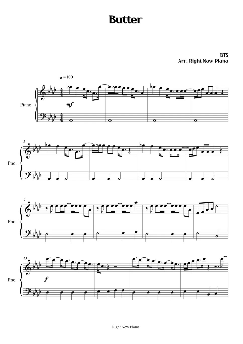 BTS Butter Sheets by Right Now Piano