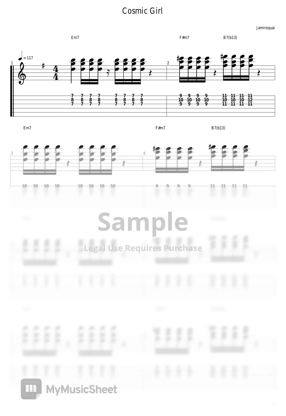 Jamiroquai Cosmic Girl Tab + 1staff by guitar cover with tab