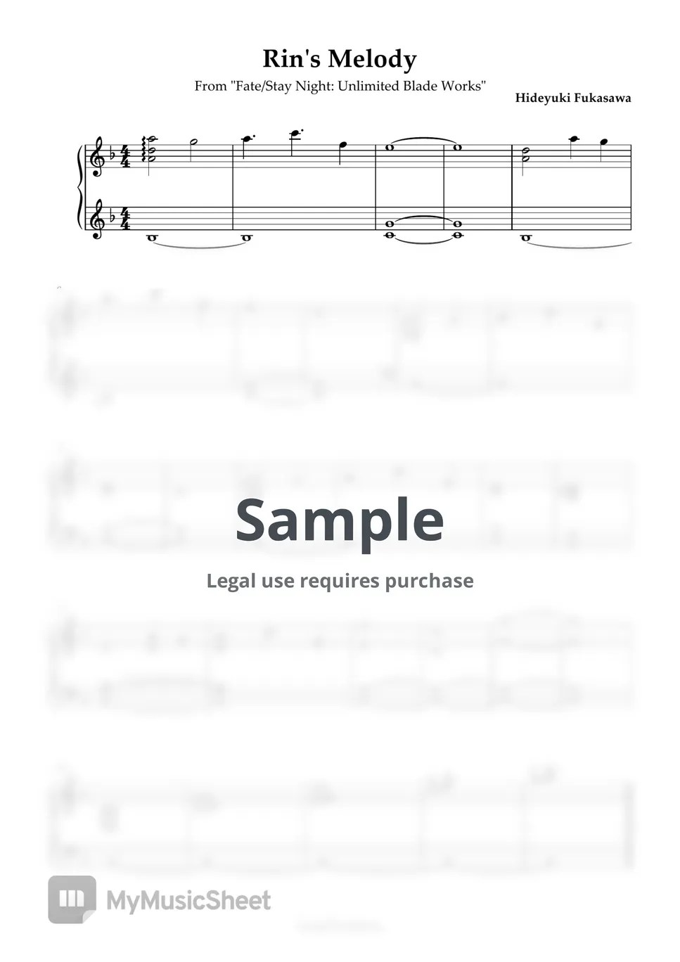 Hideyuki Fukasawa Rin's Melody (From „Fate/Stay Night Unlimited Blade Works“) Sheets by