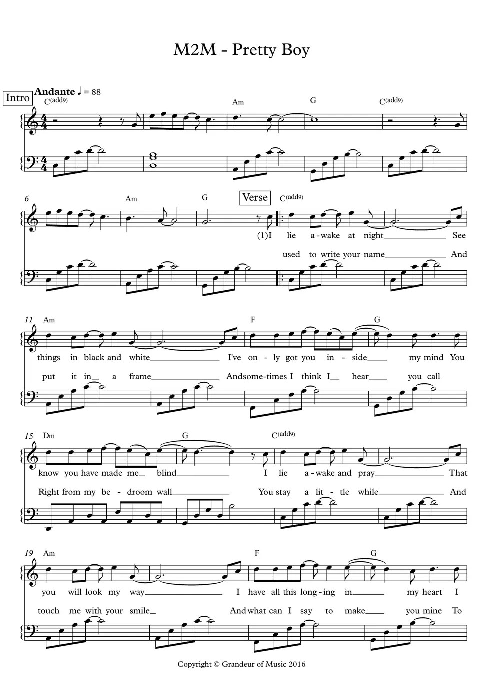 M2M Pretty Boy Bản nhạc by C Music