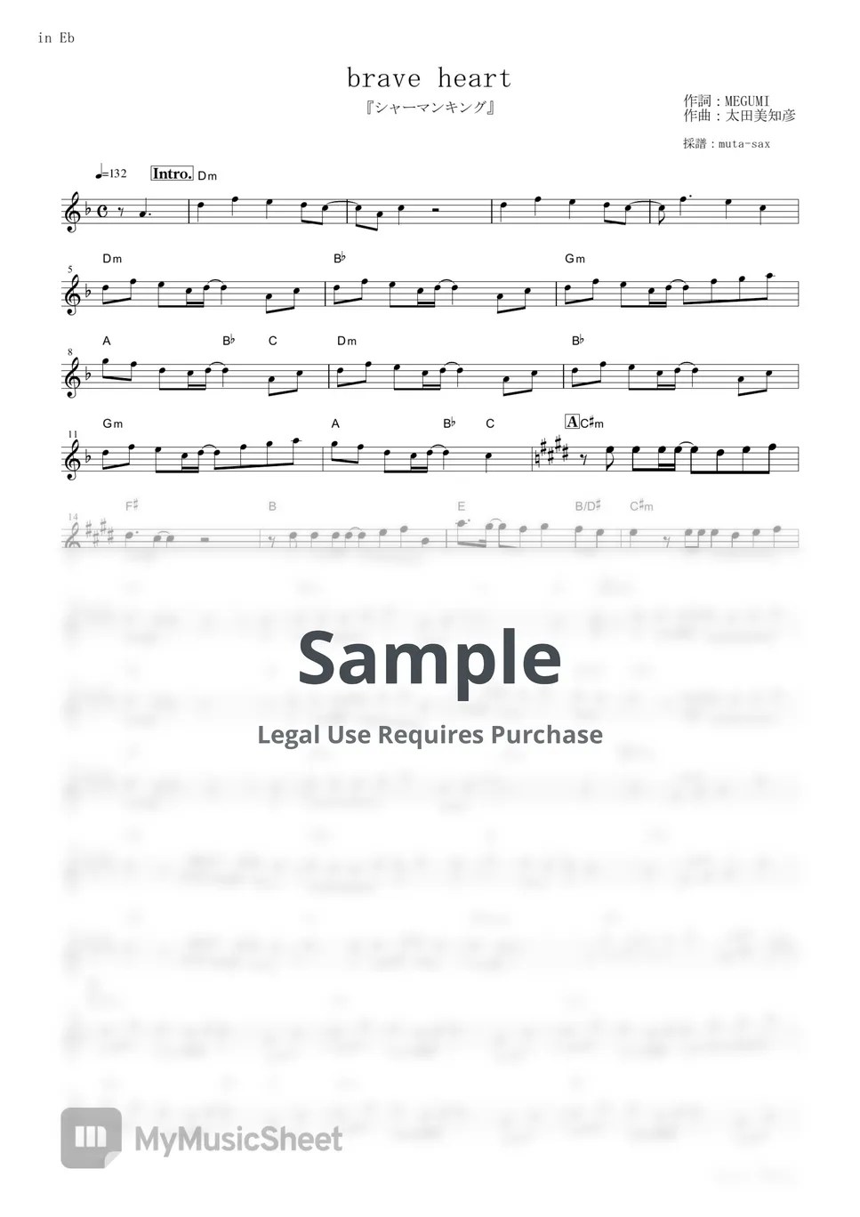 Megumi Hayashibara brave heart (Shaman King / in Eb) Sheets by mutasax