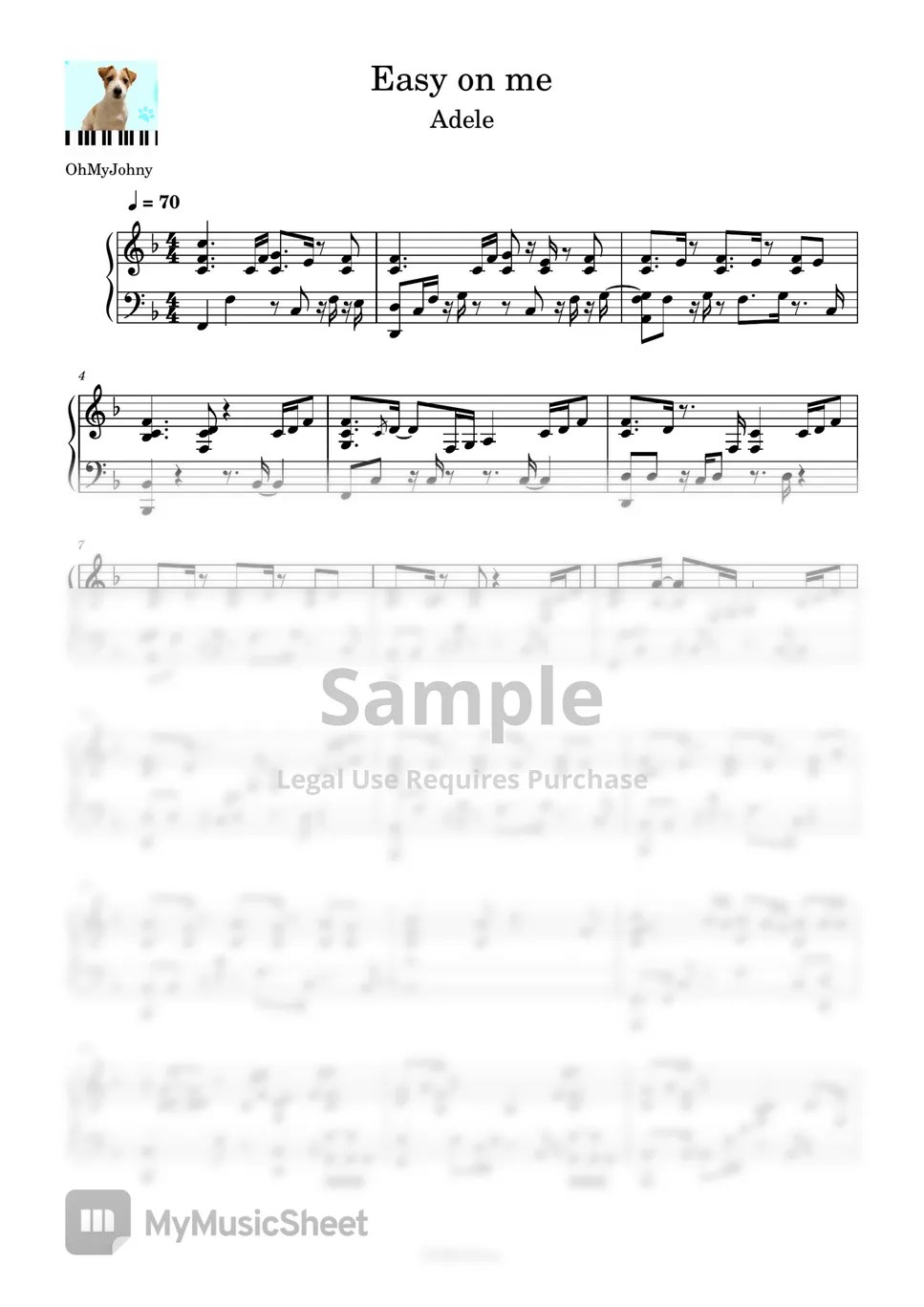 Easy on me Adele (Piano solo) Sheets by OhMyJohny