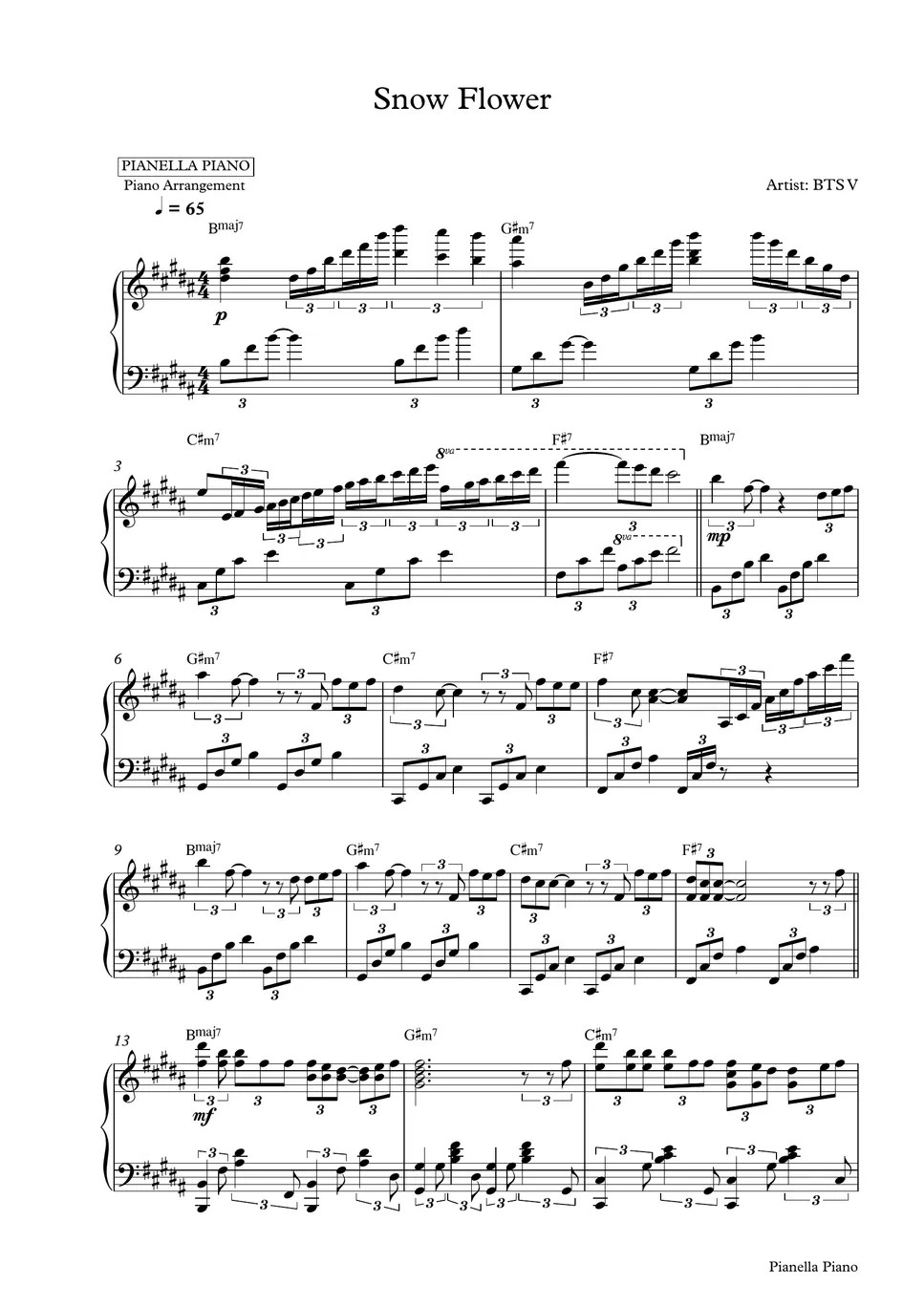 BTS V Snow Flower (ft. Peakboy) แผ่น by Pianella Piano