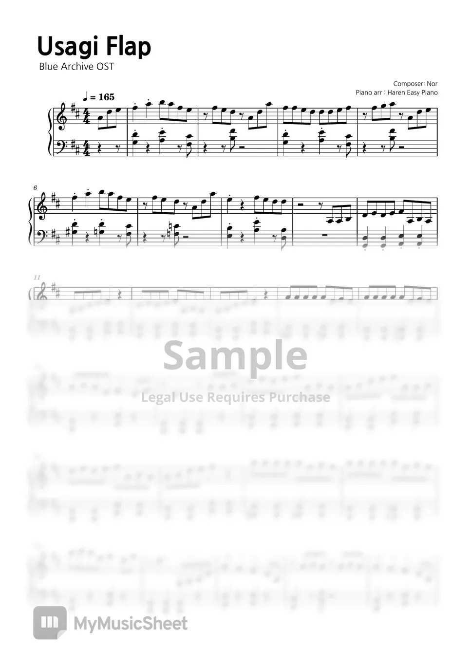 Blue Archive OST Usagi Flap (Easy ver) Sheets by Haren Easy Piano