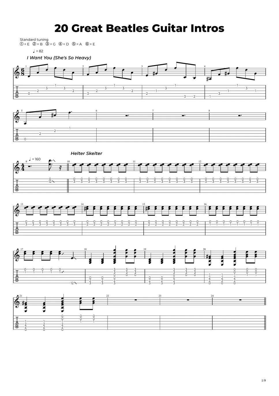 The Beatles 20 Great Beatles Guitar Intros TAB by Nikola Gugoski