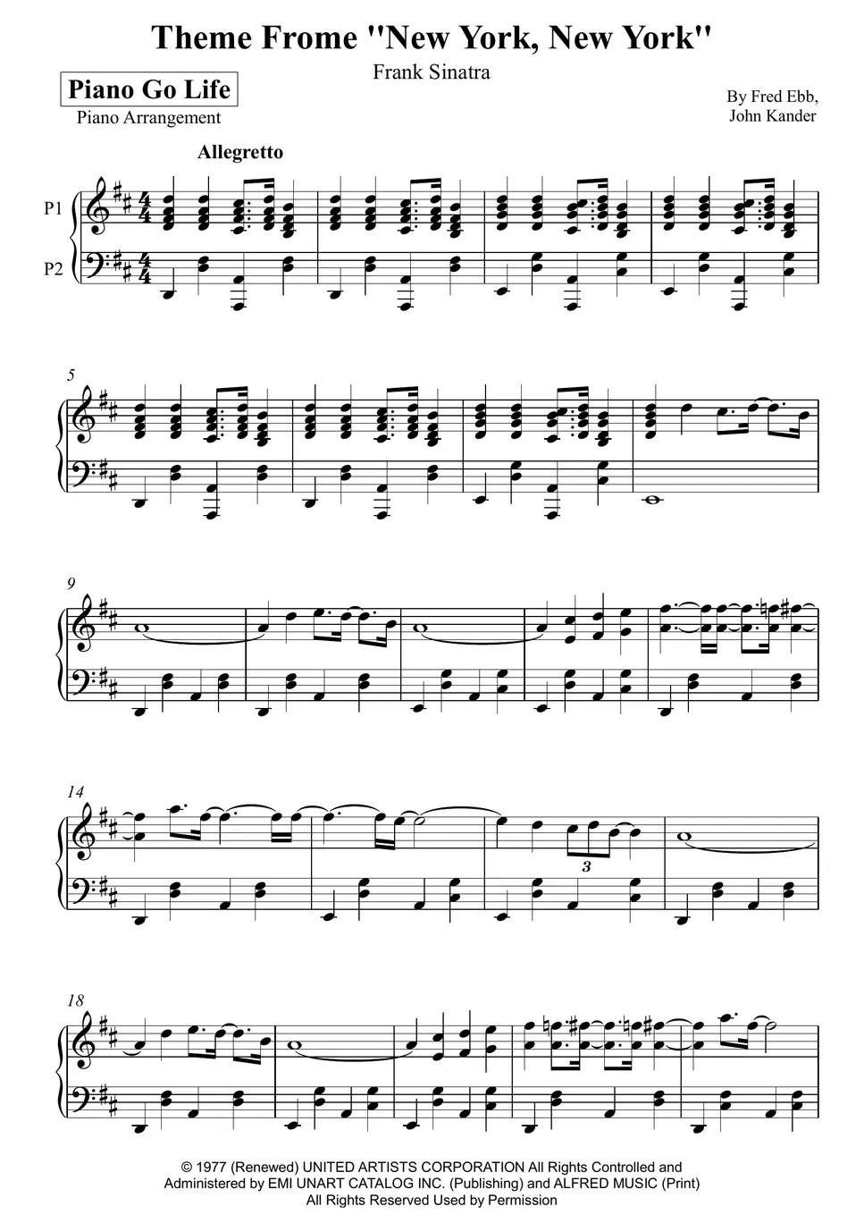 Frank Sinatra New York, New York 楽譜 by Piano Go Life