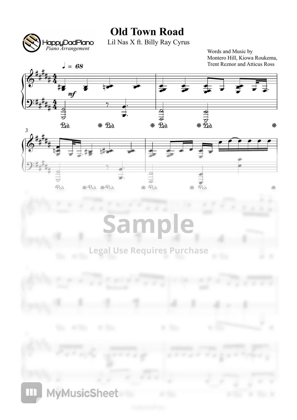 Lil Nas X ft. Billy Ray Cyrus Old Town Road Sheets by HappyDadPiano