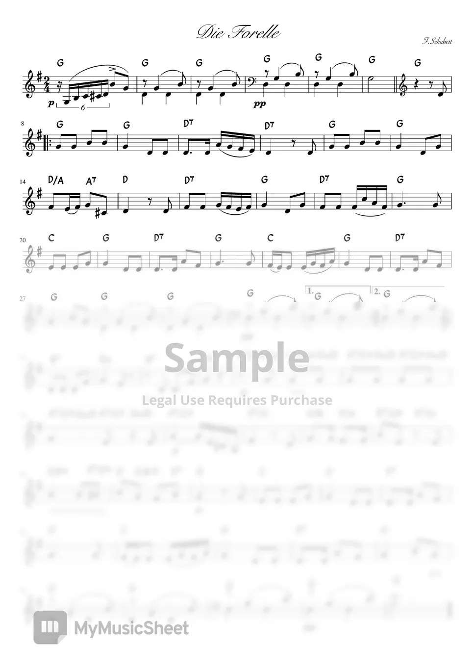 F.Schubert Die Forelle (G・Melody Chord) Sheets by pfkaori