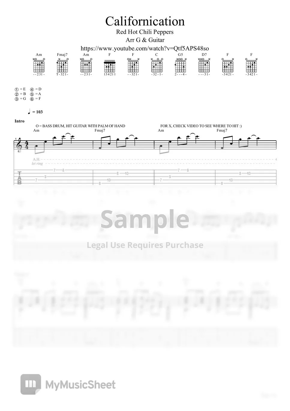 Red hot chili peppers Californication Sheets by G & Guitar